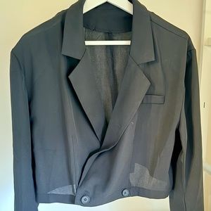 Cropped Black Double Breasted Blazer L